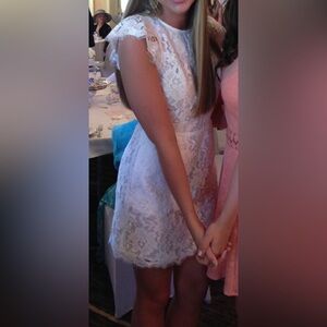 White Lace Mini Dress with Open Back